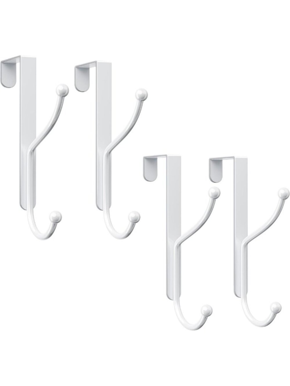 Heavy Duty Over Door Hooks 4-Pack - Organize Coats, Hats, Towels & Bags - White